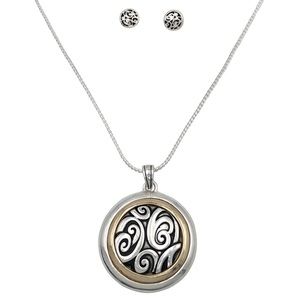 Swirl Medallion Pendant Long Necklace Earring Set